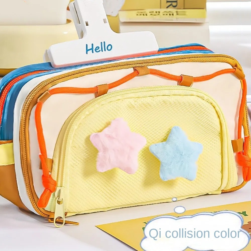 Aesthetic Large Pencil Case Pouch - 7 Multilayer Y2K Star Stationery Bag