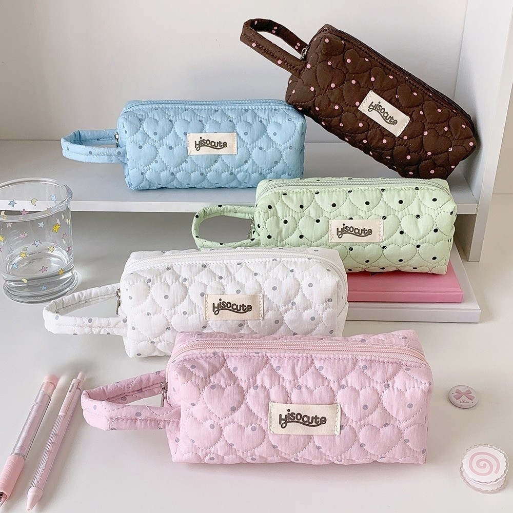 Aesthetic Large Pencil Case Pouch - Pen Bag Korean Dots Stationery Bag