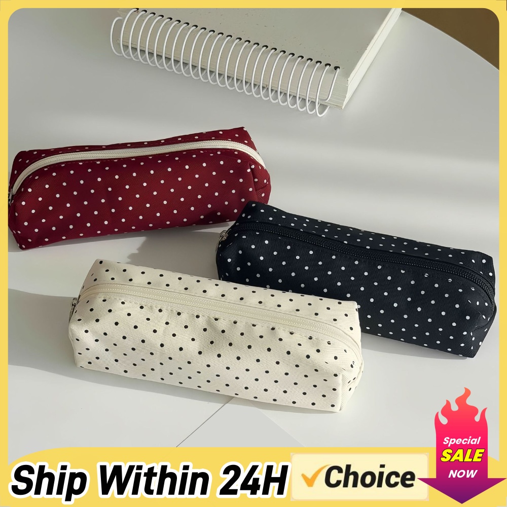 Cute Polka Dot Pencil Case Aes - Aesthetic Large Pencil Case Pouch 评论和价格